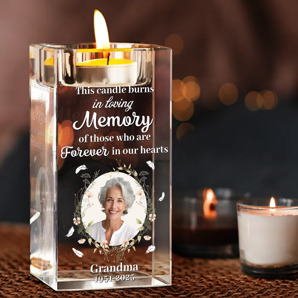 In Loving Memory - Memorial Gifts - Personalized Crystal Candle Holder
