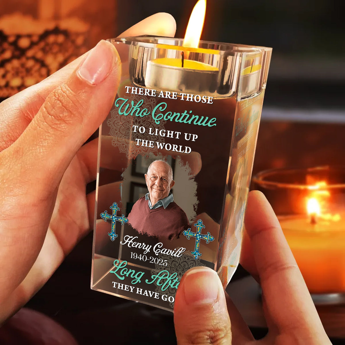 Light Up The World Mandala - Memorial Gifts - Personalized Crystal Candle Holder