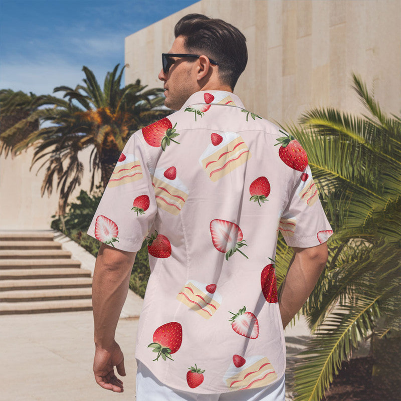 Strawberry Shortcake Hawaiian Shirt - Unisex Pink Shirt with Cute Berries & Dessert Print