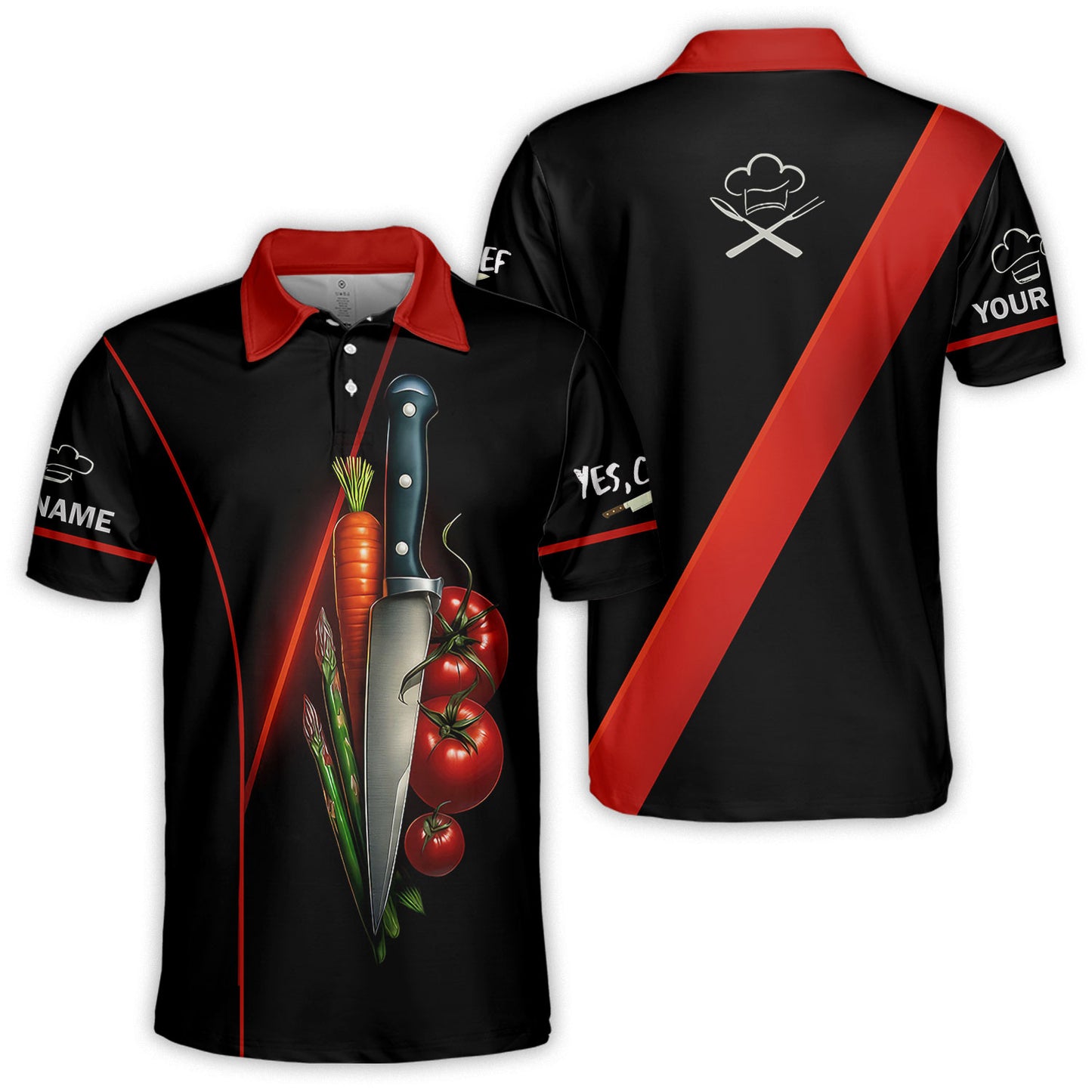Personalized Chef T Shirt - Knife & Vegetables Cooking Design