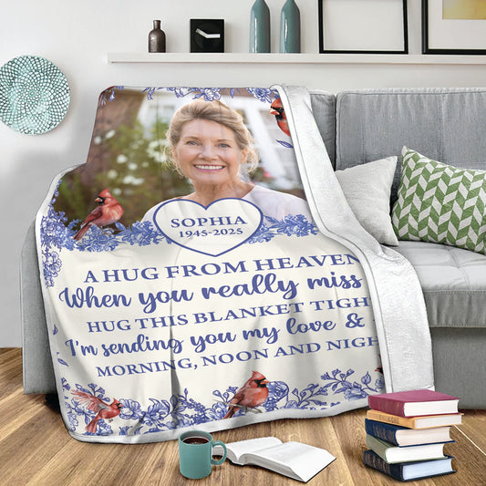 A Hug From Heaven Flowers - Memorial Personalized Custom Blanket - Sympathy Gift