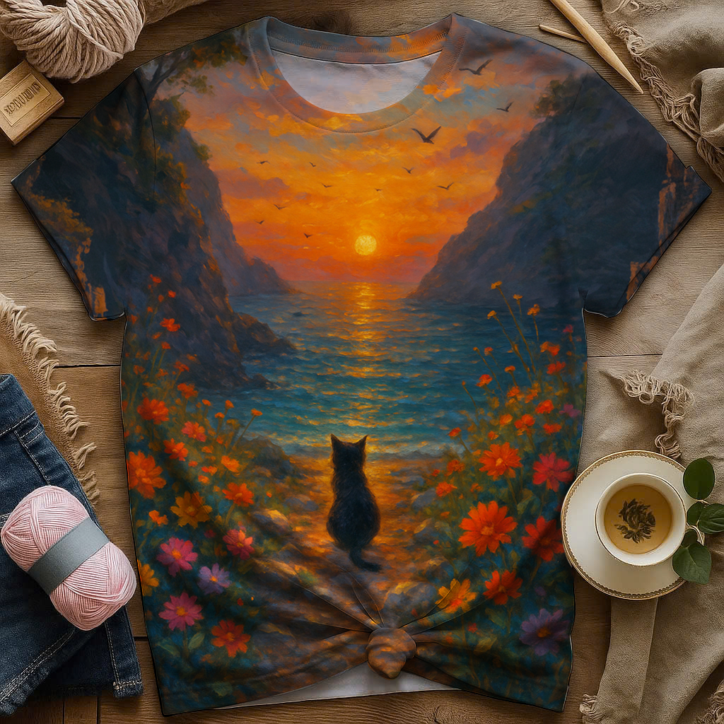 Sunset Cat Garden Tee
