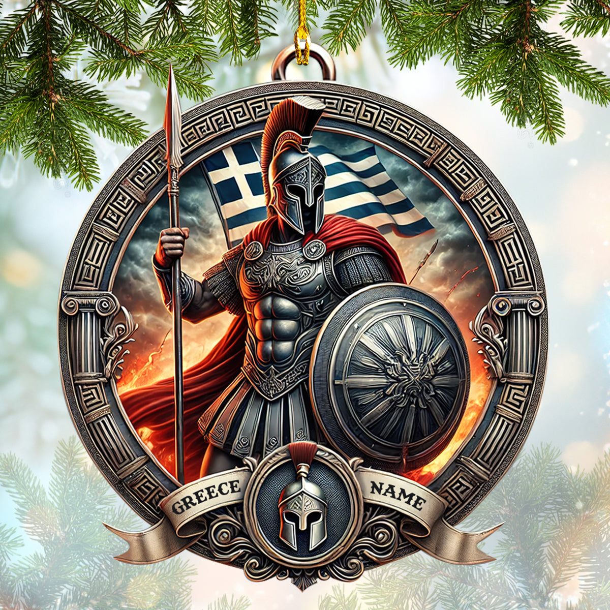 Ornament Custom Name Greece Warrior, Home Decor Gift For Greece Lovers