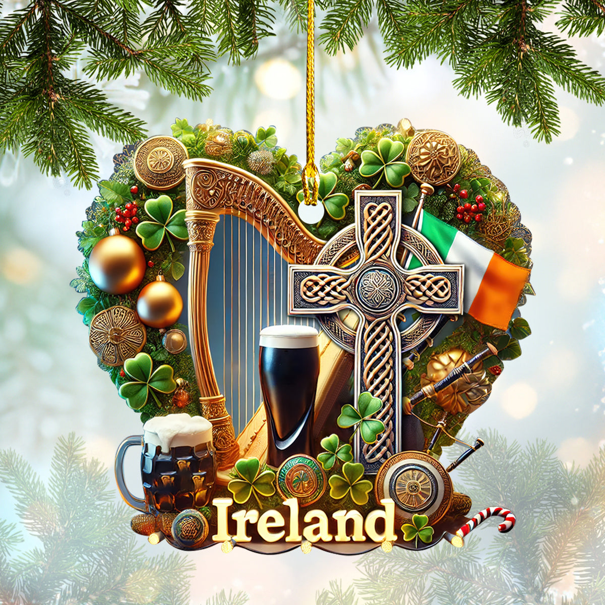 Personalized Pride Ireland Heart Ornament Custom Name Decor Gift For Ireland Lovers