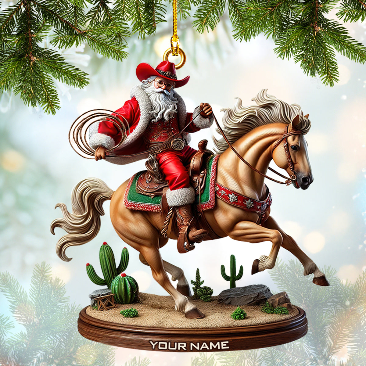 Cowboy Santa on Horseback Ornament Custom Name Home Decor Gift For Cowboy Lovers