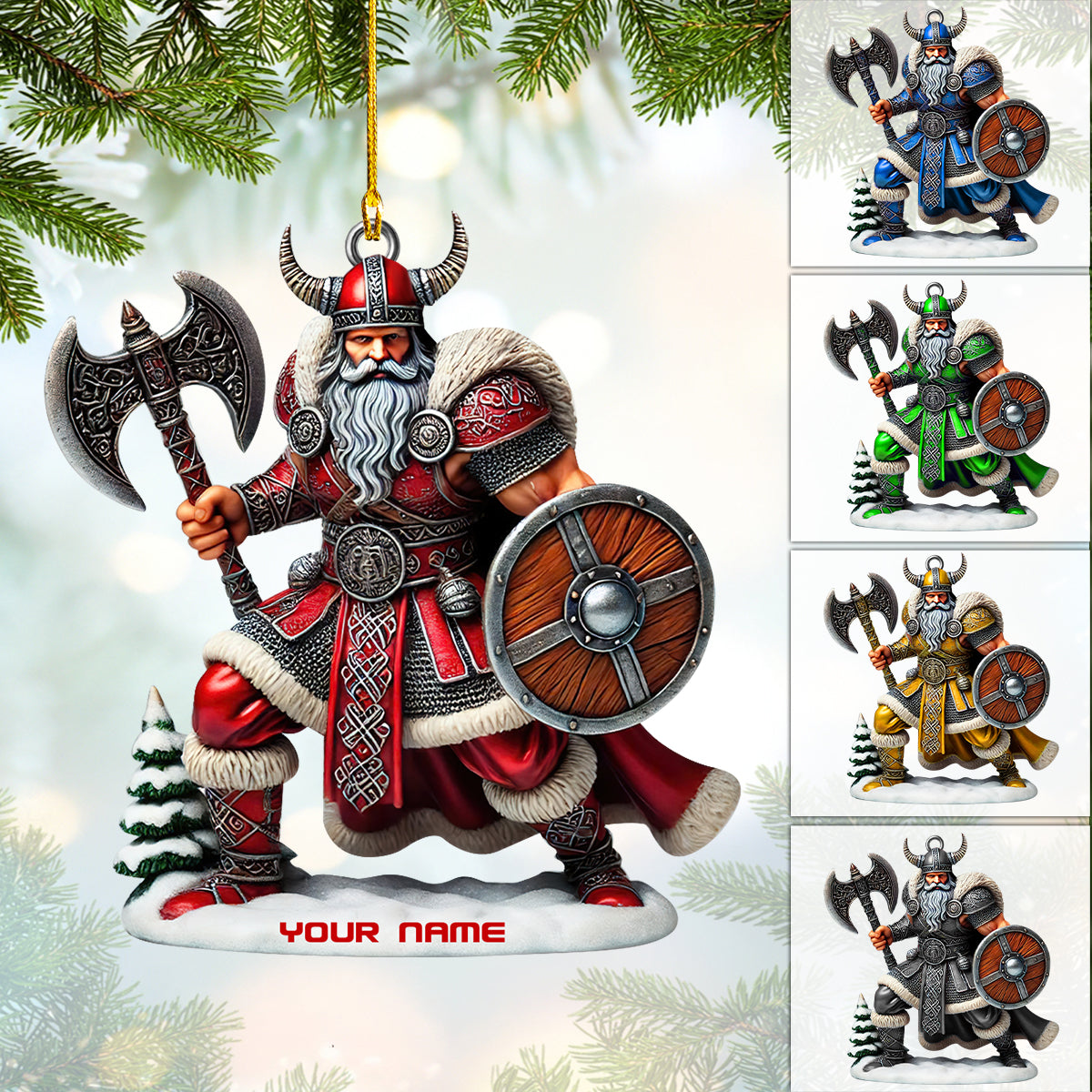 Personalized Viking Santa Warrior Ornament, Customizable Holiday Decor