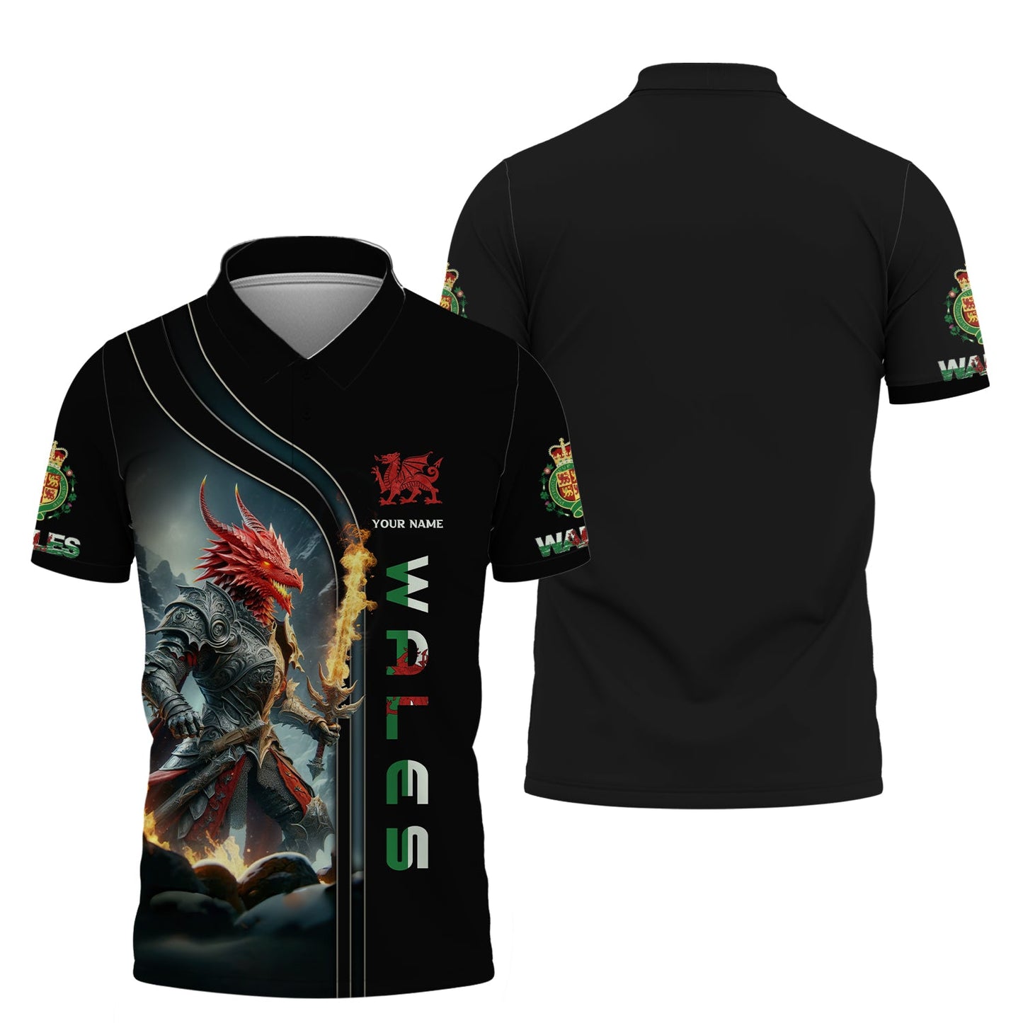 Sudadera con capucha y cremallera con nombre personalizado de Dragon Knight Wales, camiseta Cymru, regalo para amantes de Gales