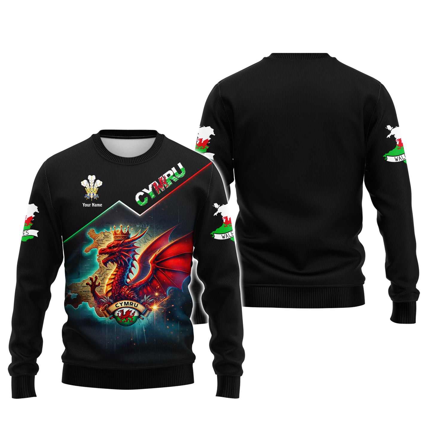 Camisetas personalizadas del Rey Dragón de Gales Camiseta con estampado completo en 3D de Gales Regalo para amantes de CYMRU