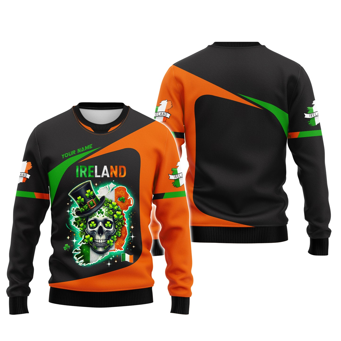 3D Full Print Skull With Map Of Ireland Shirts Personalized Name Gift For Ireland Lovers