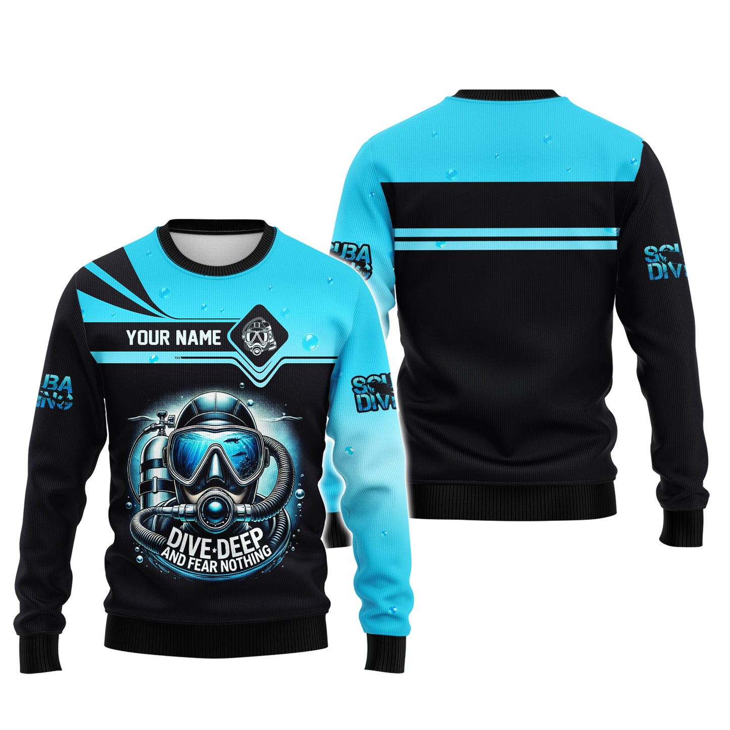 Camiseta personalizada con nombre de buceo en 3D Buceo profundo sin miedo a nada Regalo personalizado para amantes del buceo