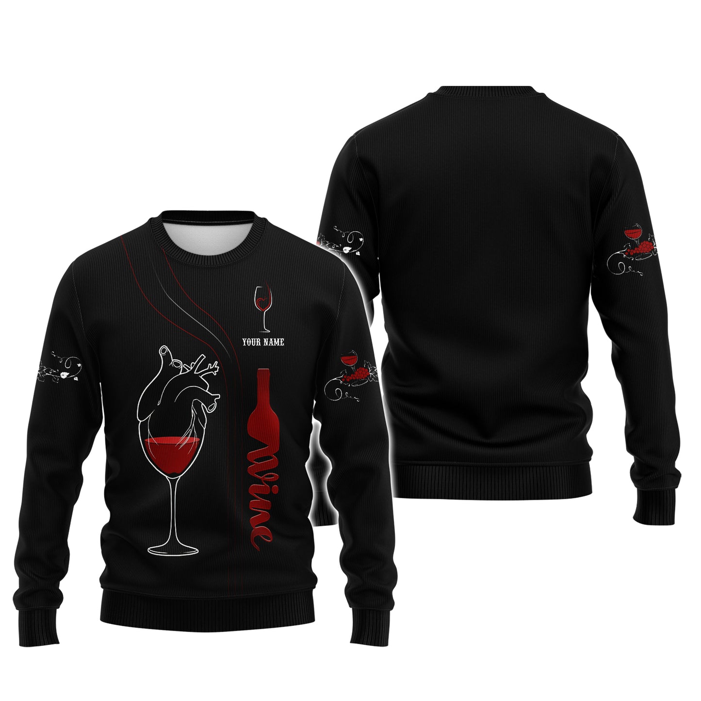 3D Full Print Wine With Heart T-Shirt Personalized Name Gift For Wine Lovers