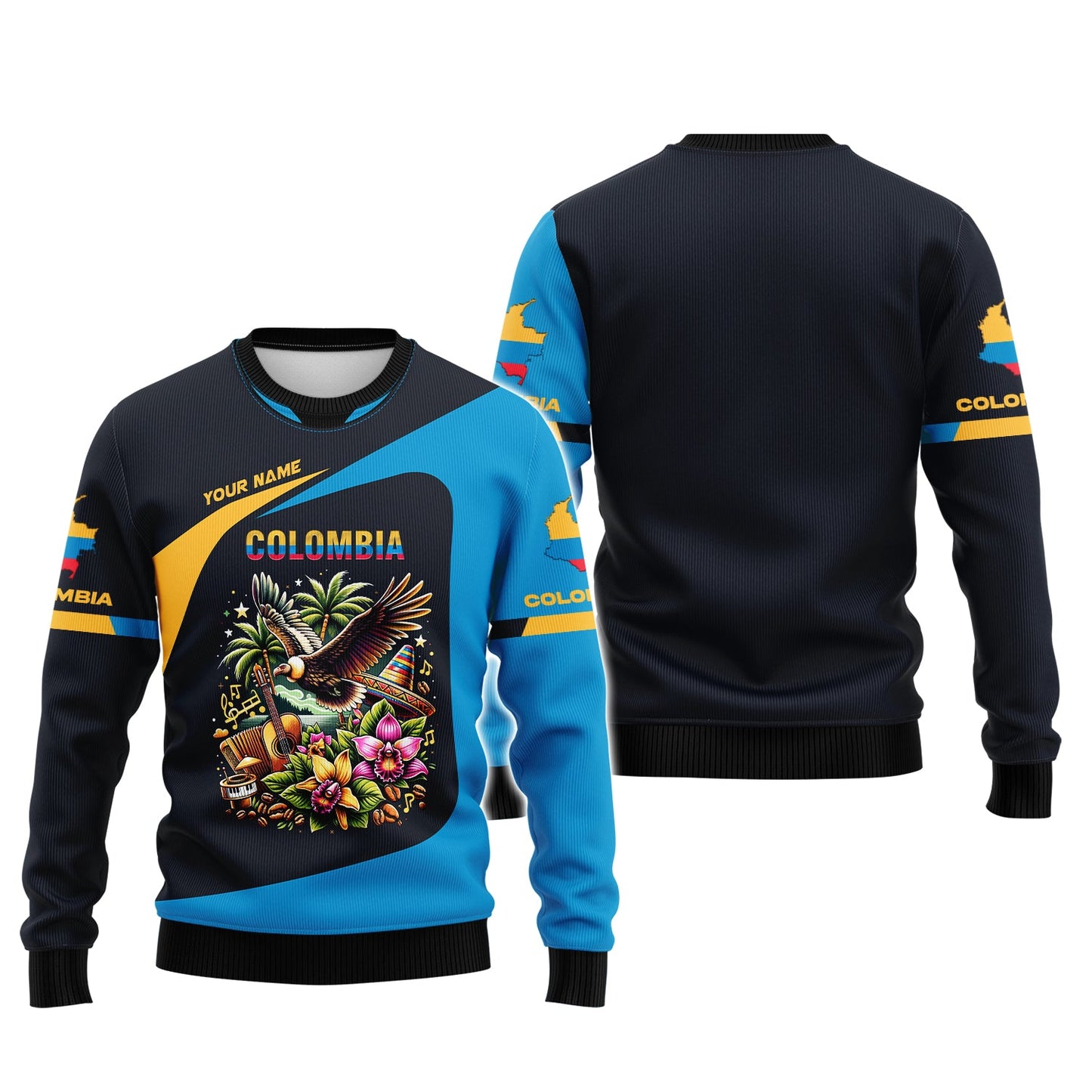 Sudadera con capucha y cremallera 3D con nombre personalizado de Colombia Regalo con nombre personalizado para amantes de Colombia