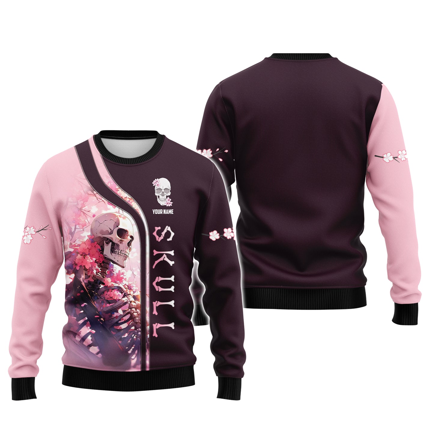 3D Full Print Skull Blossom T-Shirt Personalized Name Gift For Skull Lovers