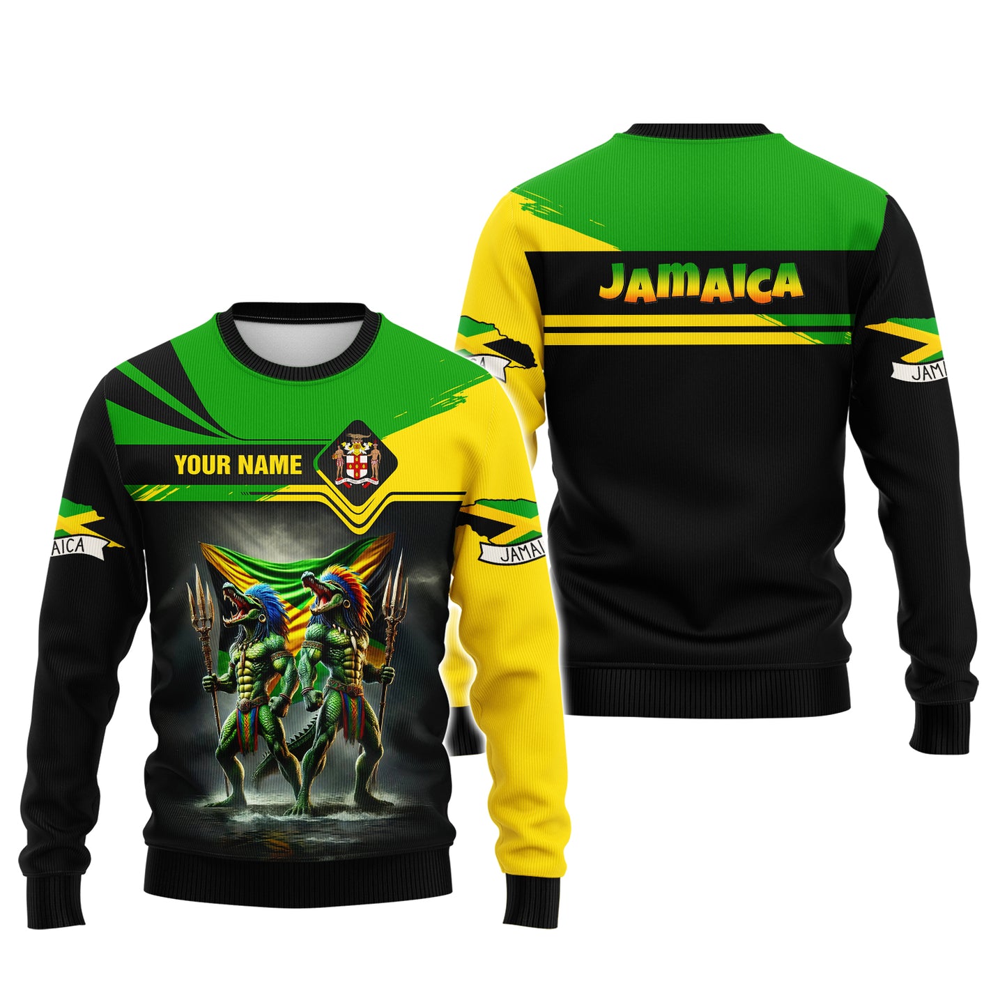 3D Full Print Jamaica Style T-Shirt Mighty Crocodile Warriors Personalized Name Gift For Jamaica Lovers