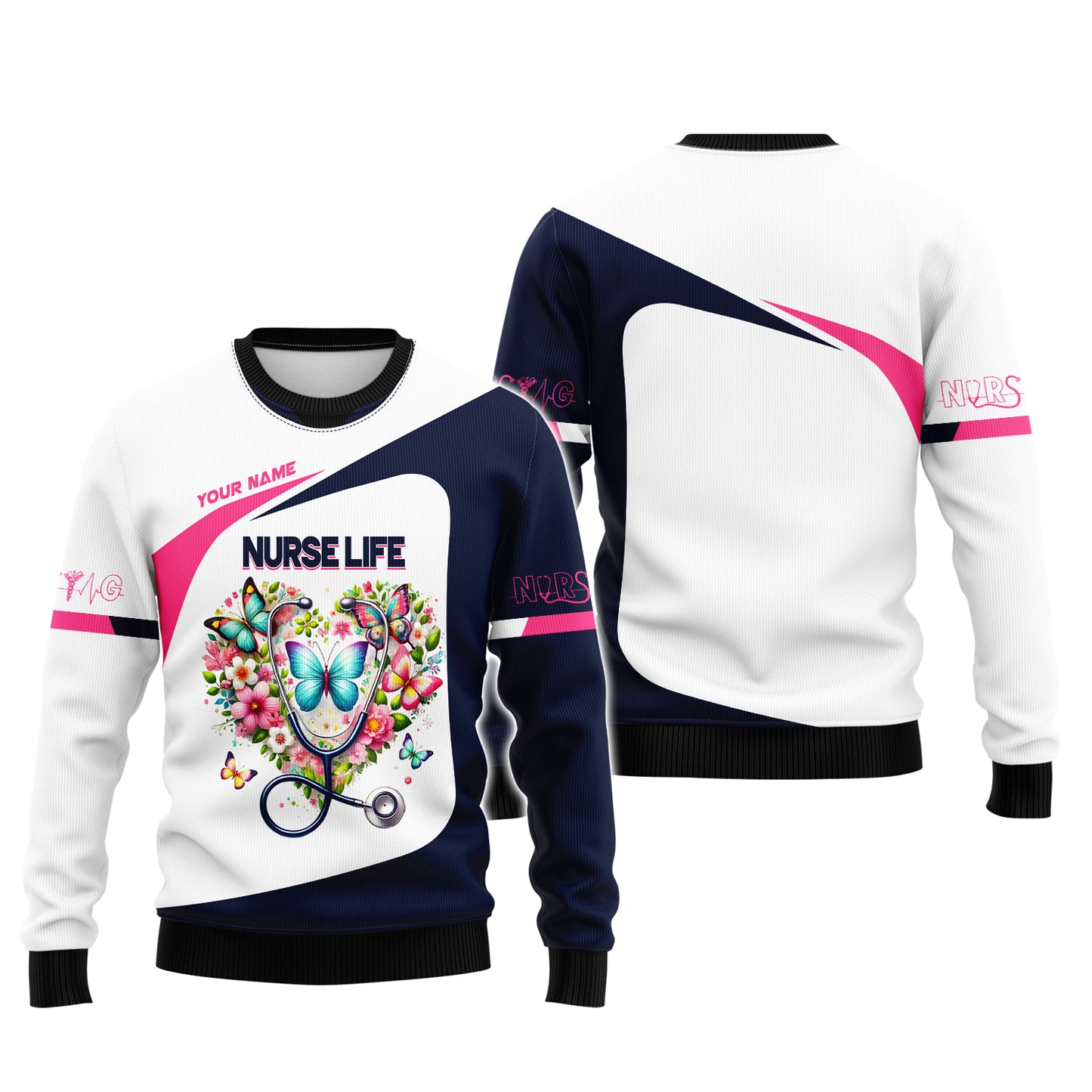 3D Full Print Stethoscope With Flower Heart T-Shirts Personalized Name Gift For Nurse Lovers