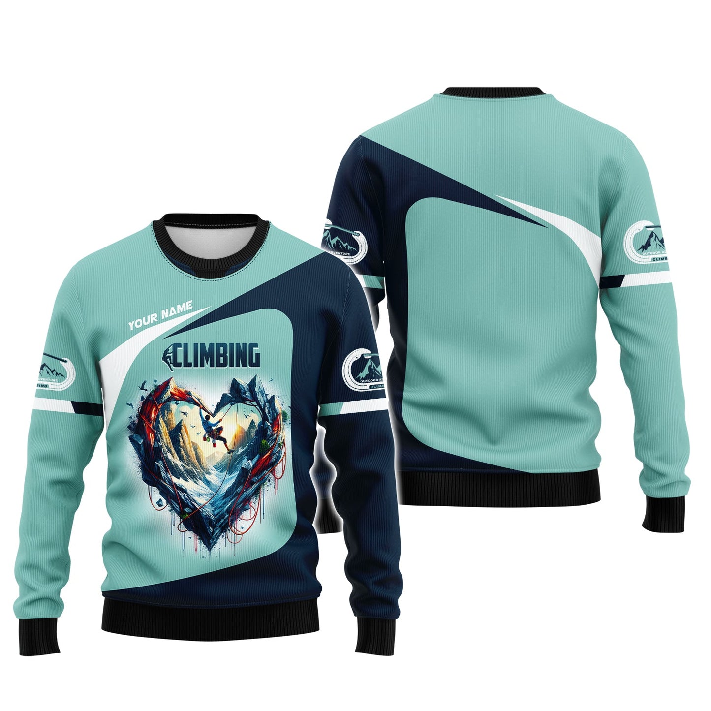 Sudadera con capucha y cremallera 3D con nombre personalizado y corazón de escalada, regalo personalizado para amantes de la escalada