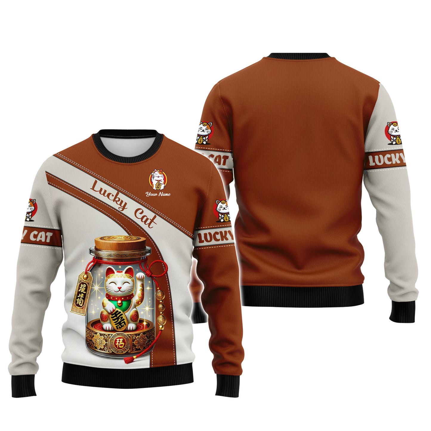 3D Full Print Lucky Cat T-Shirt Personalized Name Gift For Cat Lovers