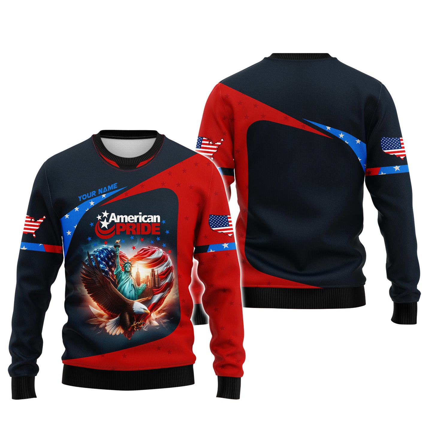 Camiseta personalizada con nombre en 3D y corazón de Estados Unidos, regalo personalizado para los amantes de Estados Unidos