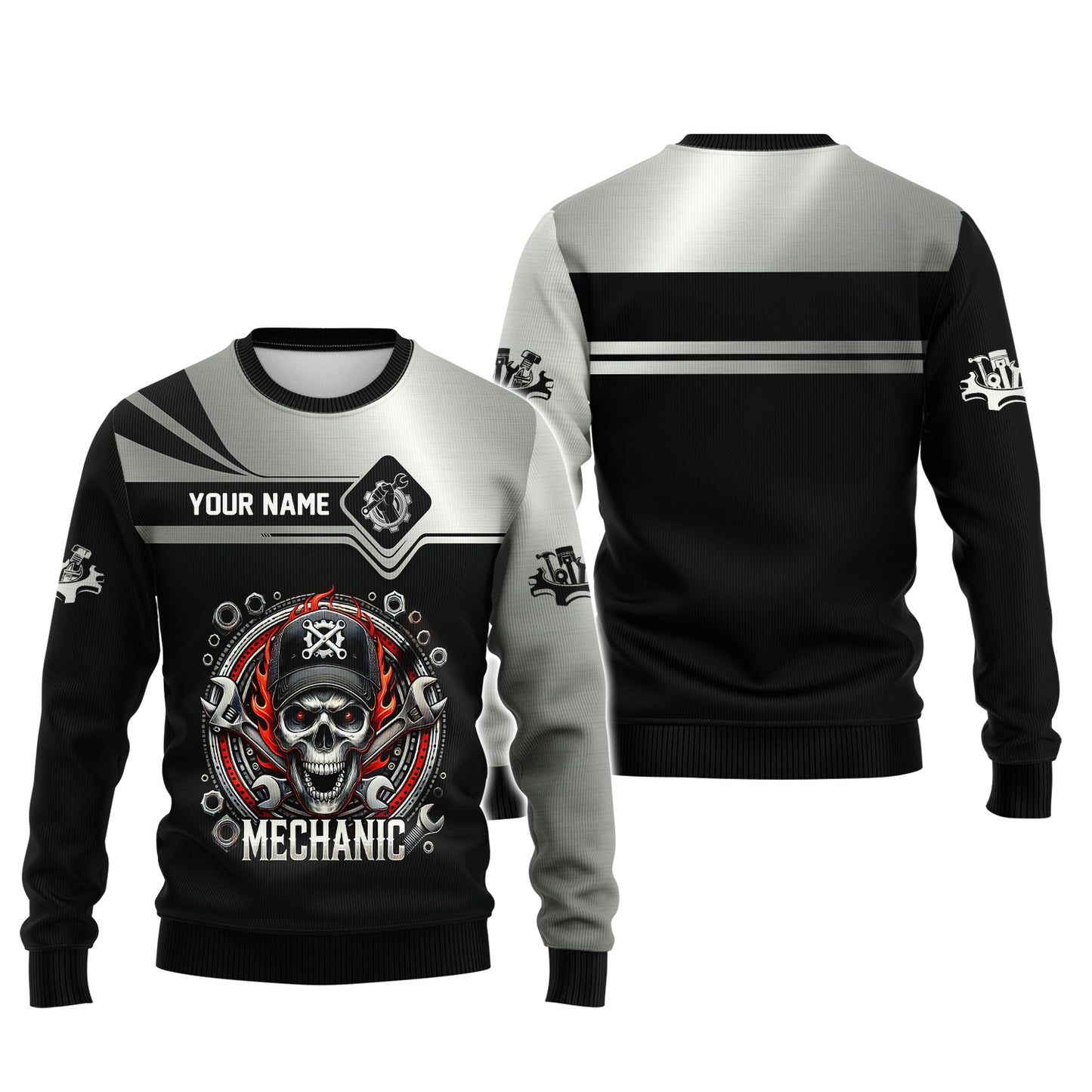 3D Full Print Mechanic Skull T-Shirt Personalized Name Gift For Mechanic Lovers