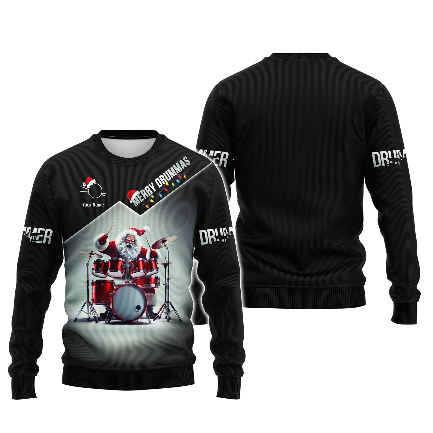 3D Full Print Merry Drummas Santa Shirt Personalized Name Gift For Drum Lovers