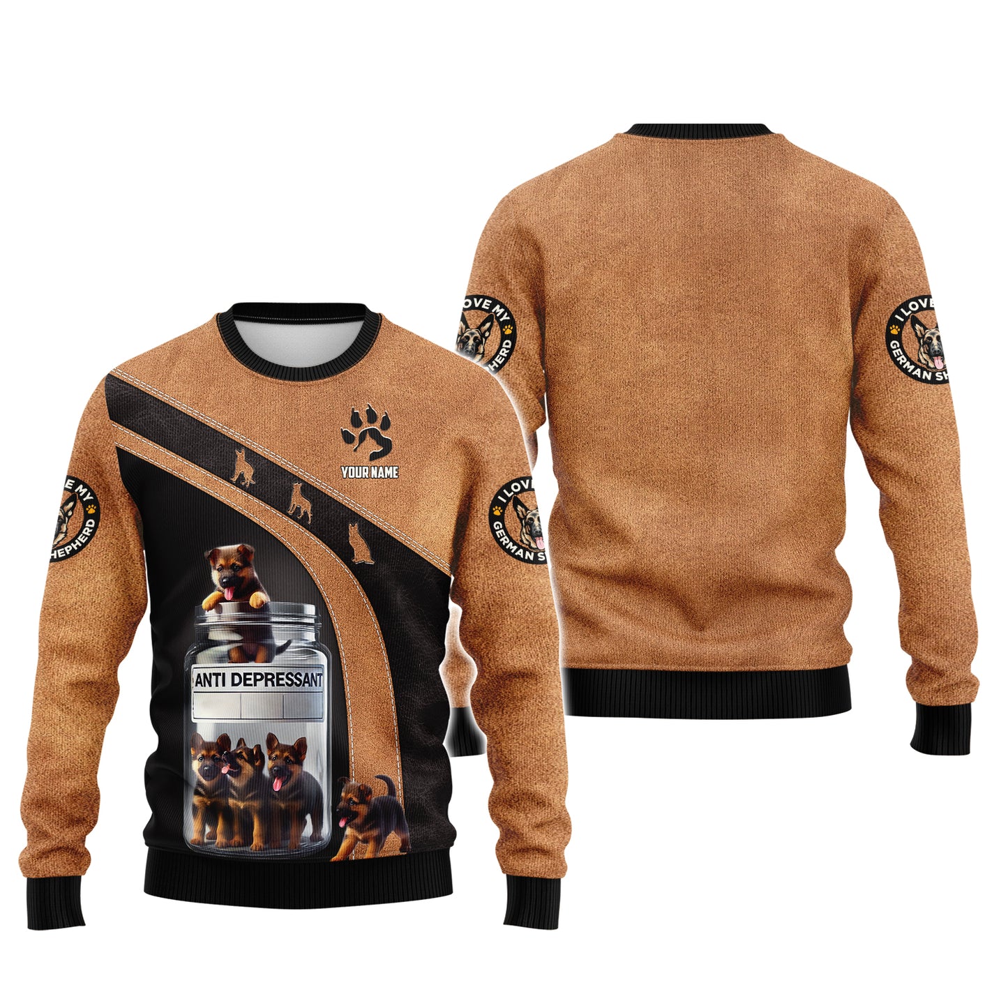 German Shepherd Custom Name 3D Shirt Anti Depressant Bottle Personalized Gift For Dog Lovers