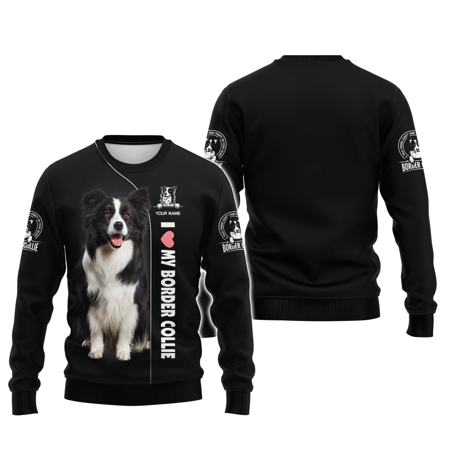 Border Collie Custom Name Zipper Hoodie Gif For Dog Lover 3D Shirts