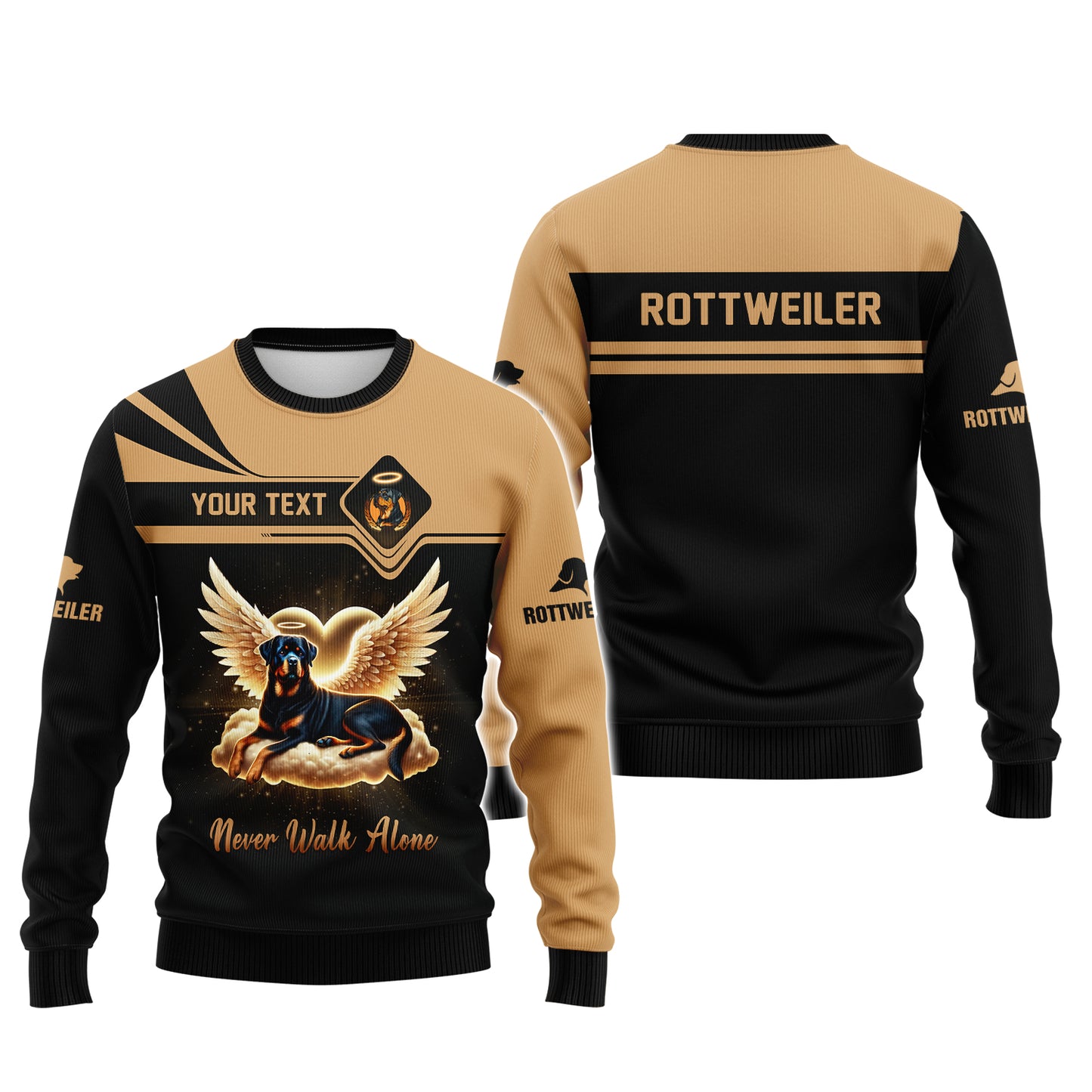 Custom Rottweiler Angel T-Shirt Never Walk Alone Inspirational Personalized Name Gift For Dog Lovers