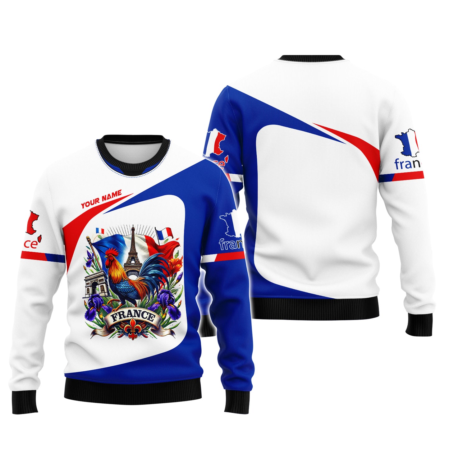 Camiseta personalizada con nombre en 3D y orgullo nacional de Francia. Regalo con nombre personalizado para amantes franceses