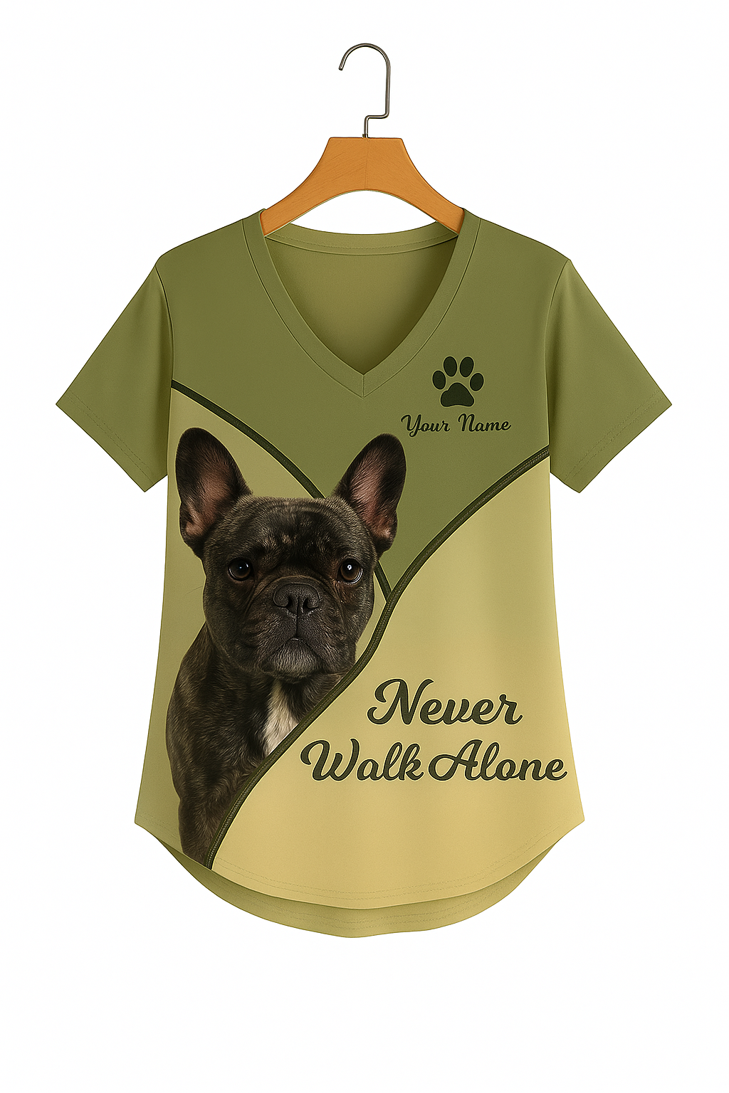 Personalized French Bulldog Women V-Neck Shirt - Brindle Dog Design with Custom Name