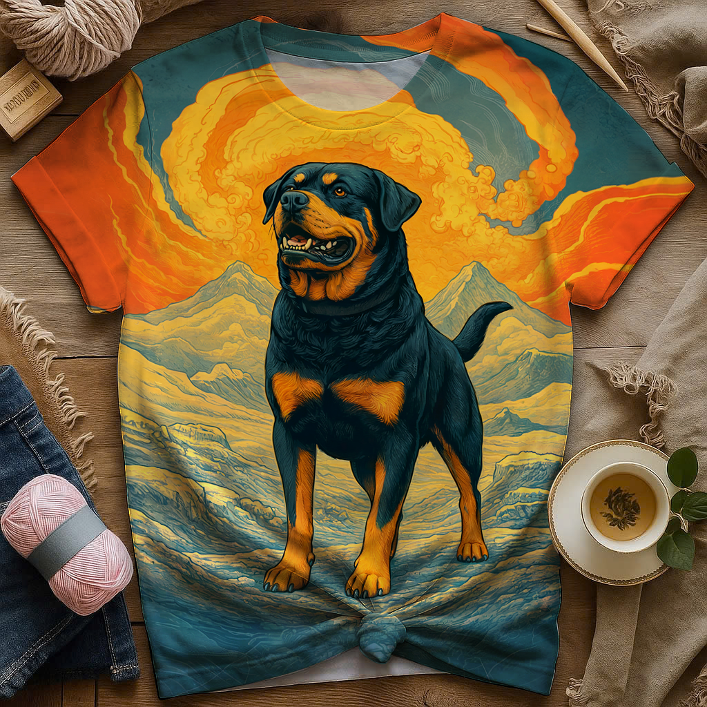 Rottweiler in Fiery Mountain Sky