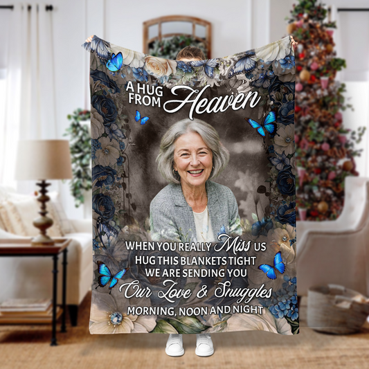 A Hug From Heaven Our Love - Memorial Personalized Custom Blanket - Sympathy Gift