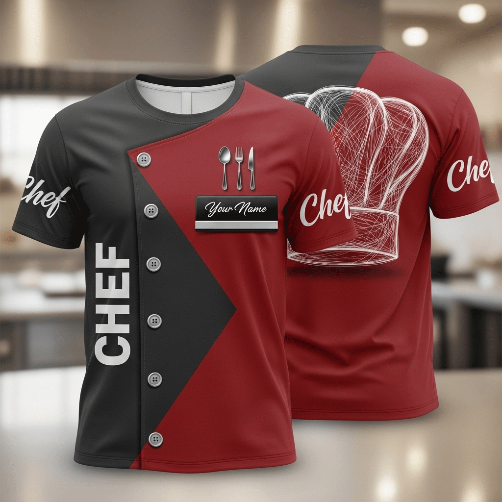 Personalized Chef T-Shirt - 3D Kitchen Uniform Design with Custom Name