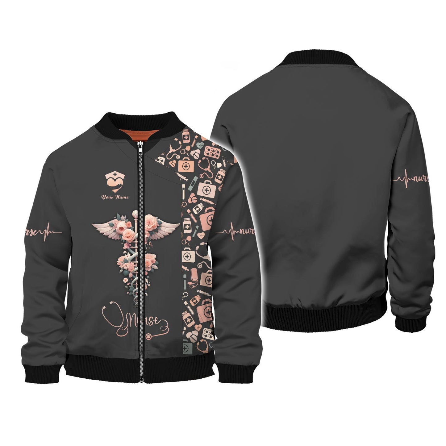 Personalized Nurse Shirt, Floral Caduceus with Angelic Wings Design