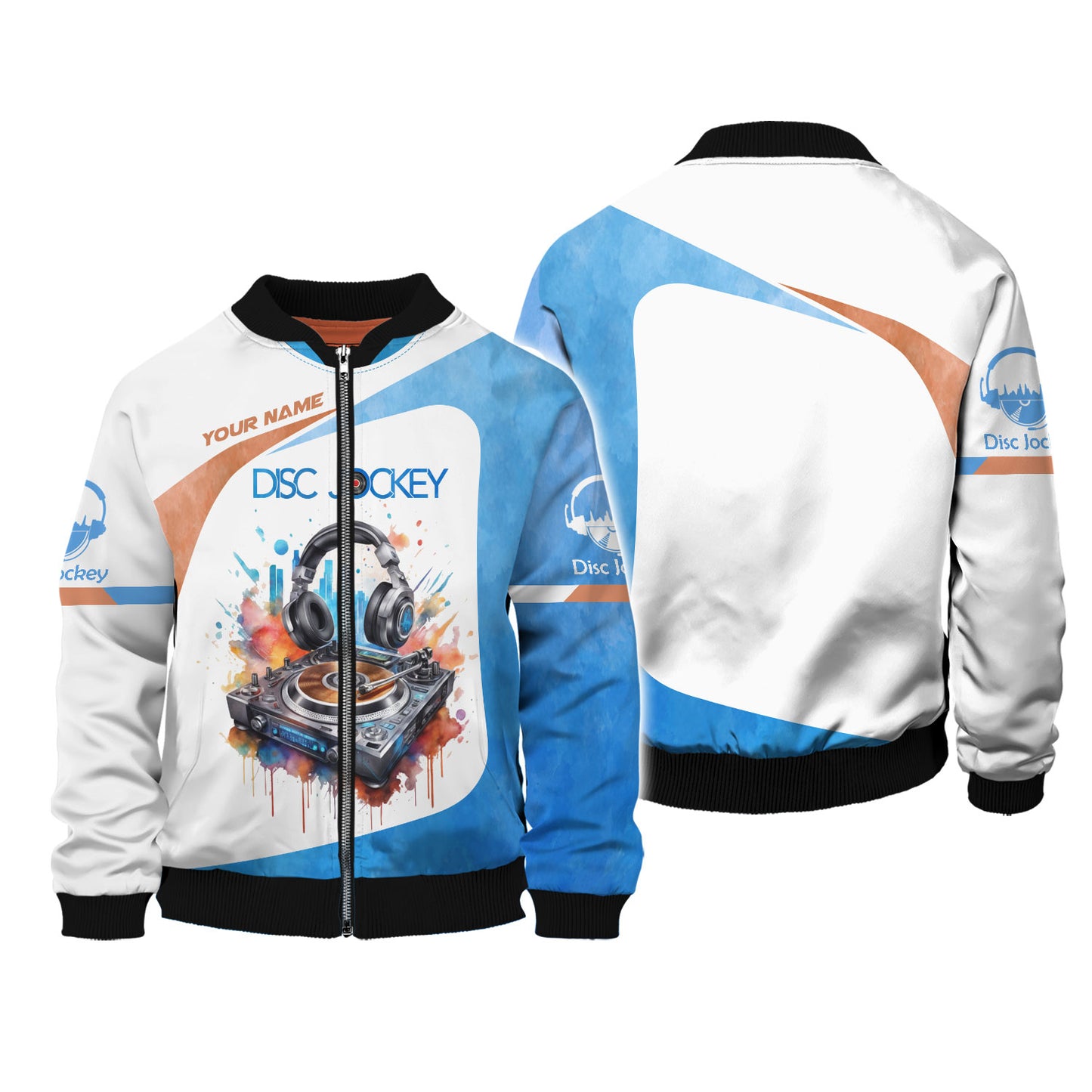 Auriculares con cabina de DJ, nombre personalizado, camiseta 3D, regalo personalizado para amantes de los disc jockeys