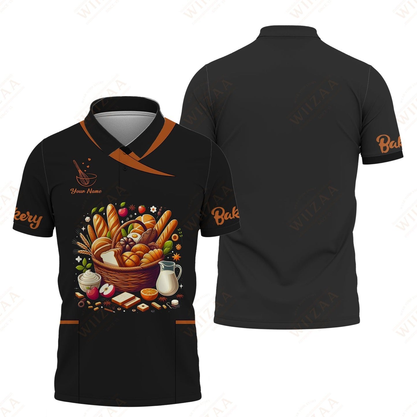 Personalized Baker Shirt, Vibrant Artisan Bread and Ingredients Ensemble
