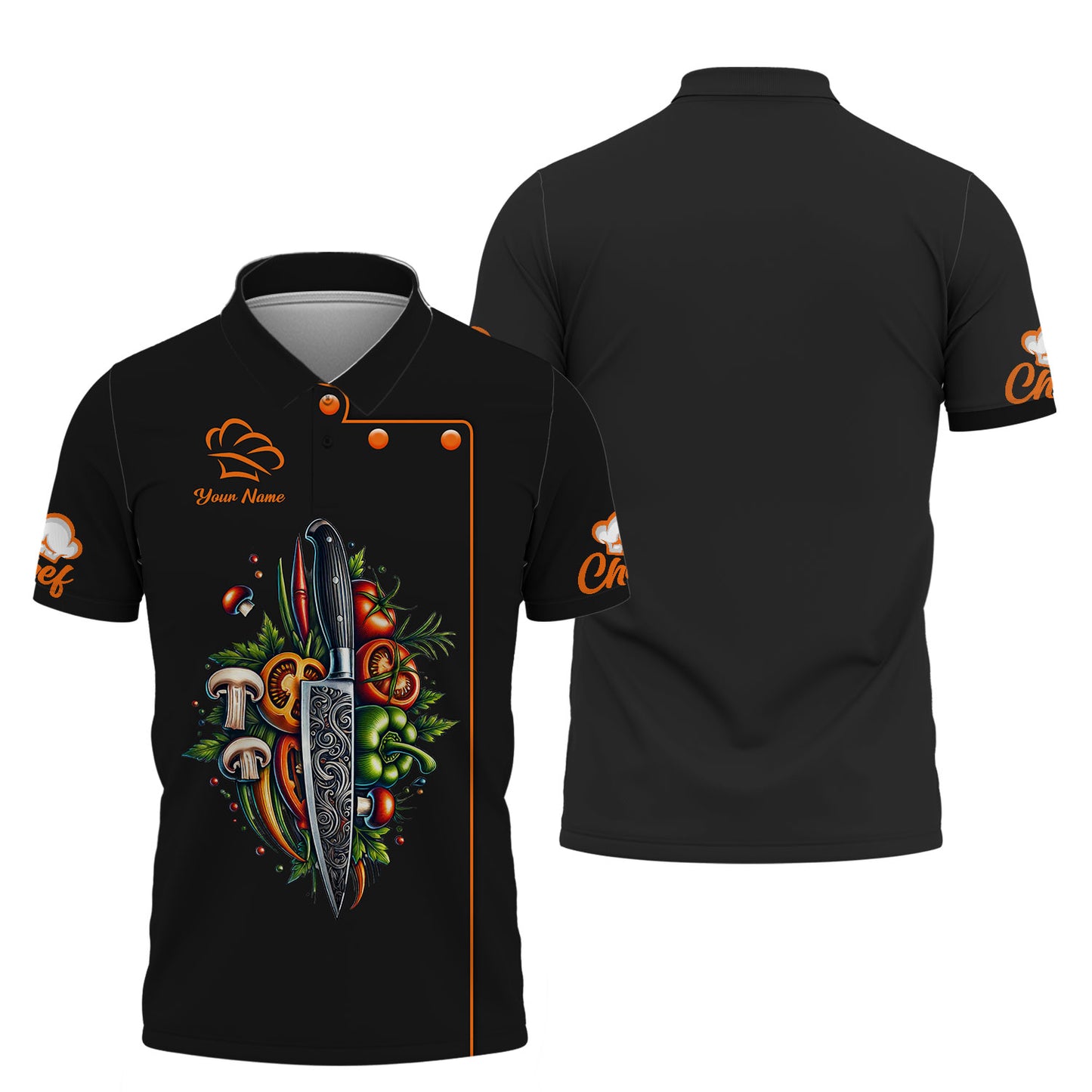 Personalized Chef Shirt - Knife and Veggies Design