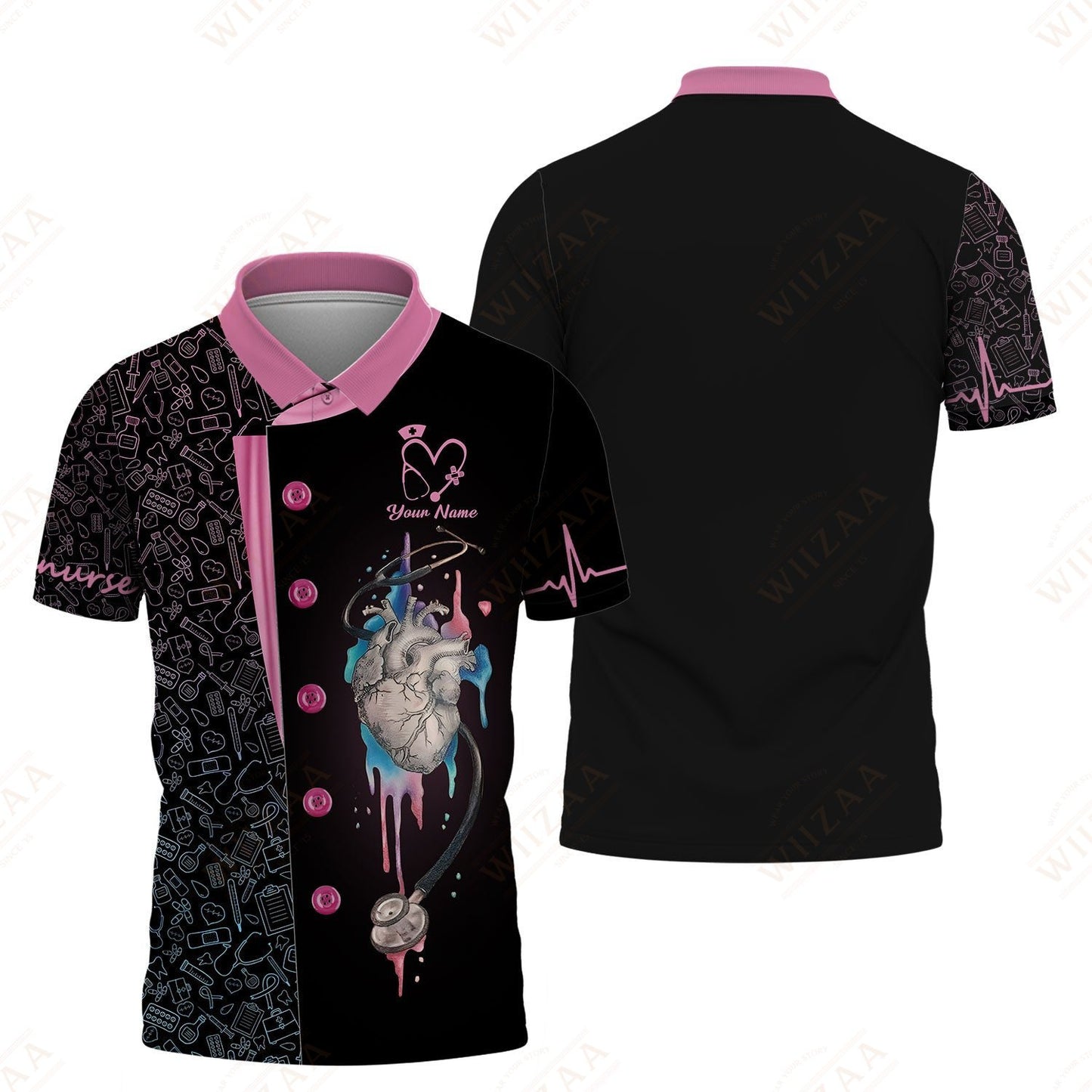 Personalized Nurse Shirt, Anatomical Heart with EKG Pulse Design