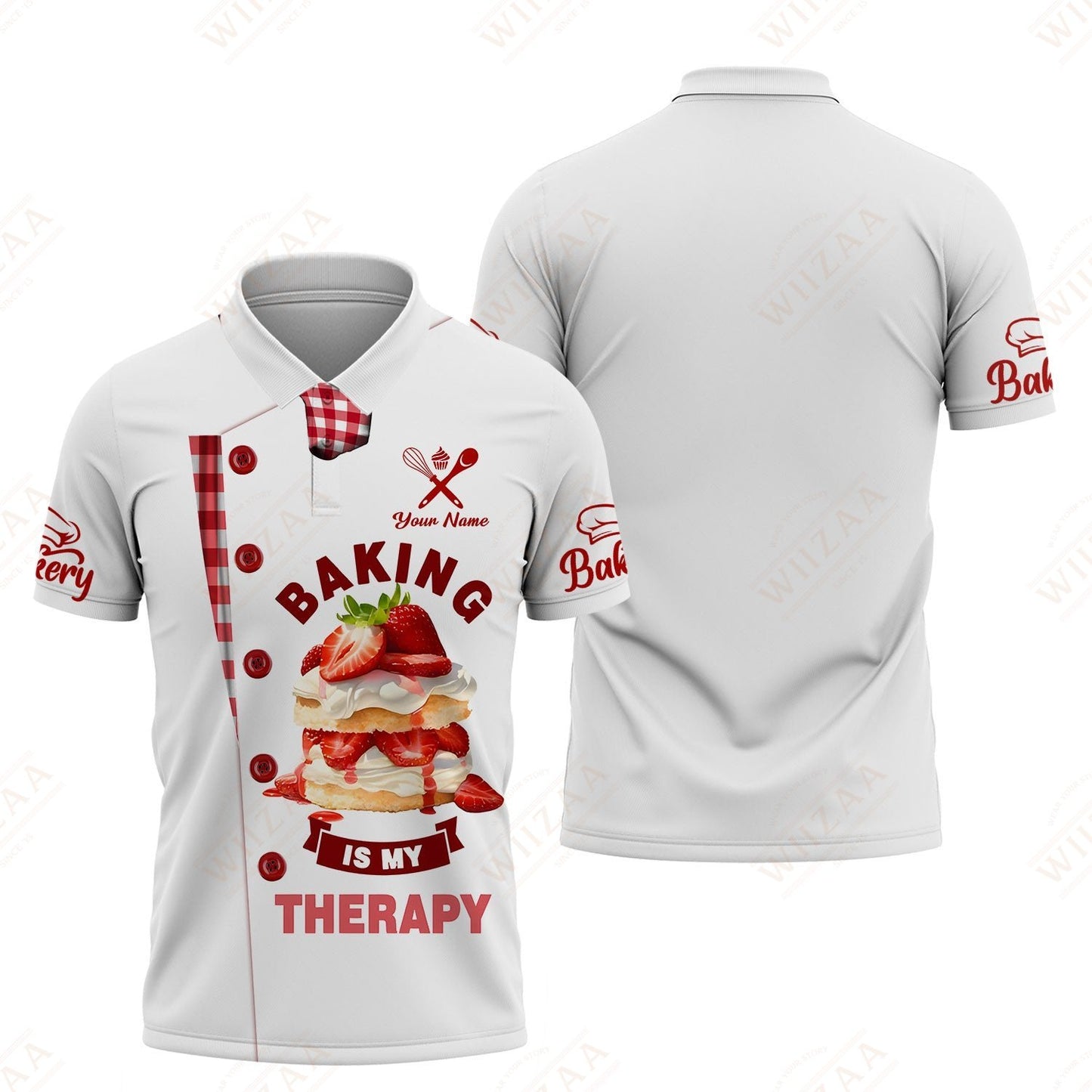 Personalized Baker Shirt, Baking is My Therapy Strawberry Cake Design
