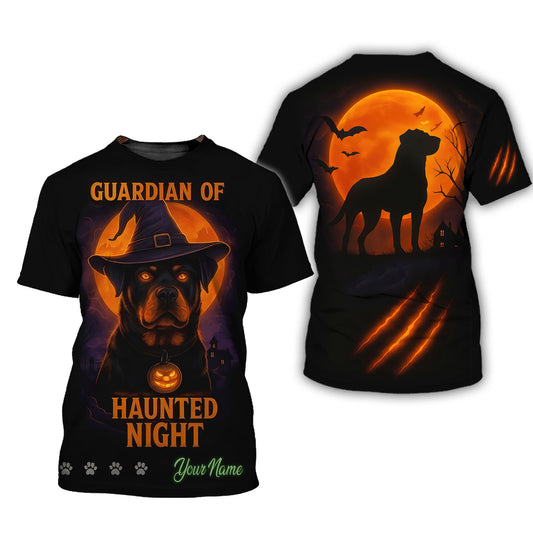 Personalized Rottweiler Halloween T-Shirt - Guardian of Haunted Night