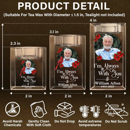 In Loving Memory I Am Always With You Cardinal - Memorial Gifts - Personalized Crystal Candle Holder