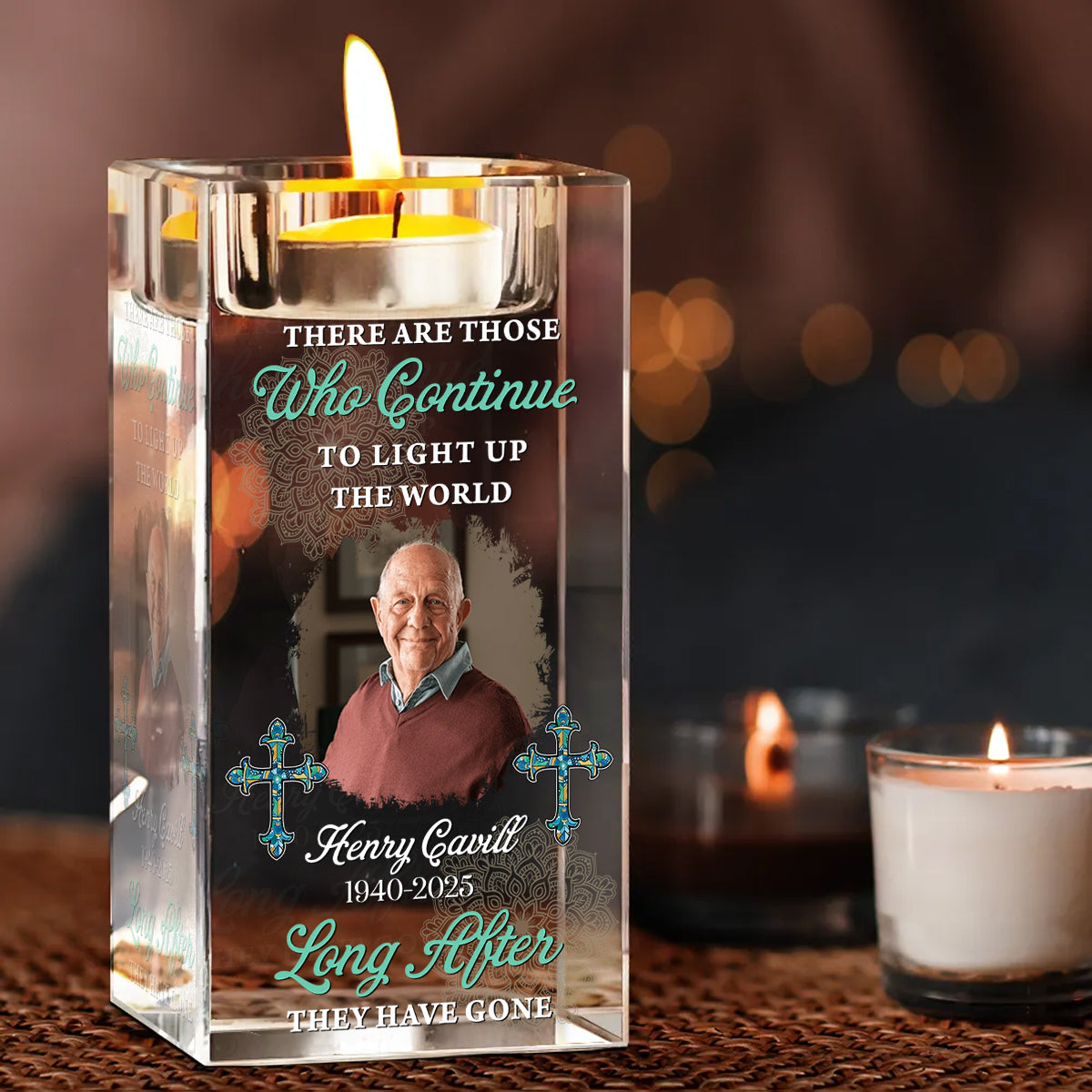 Light Up The World Mandala - Memorial Gifts - Personalized Crystal Candle Holder