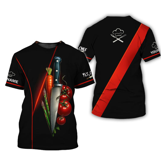 Personalized Chef T Shirt - Knife & Vegetables Cooking Design