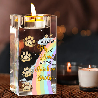 I Crossed The Rainbow Bridge Memorial Pet - Memorial Gifts - Personalized Crystal Candle Holder