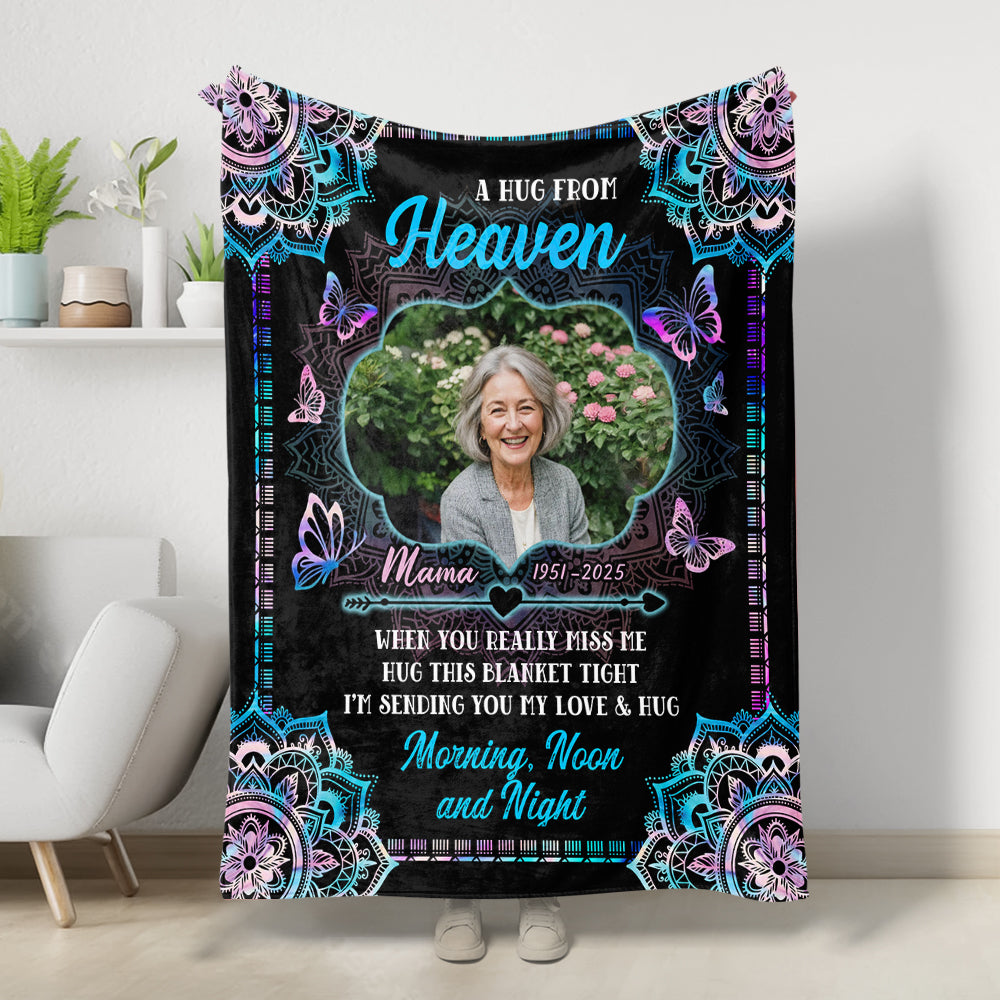 A Hug From Heaven Mandala - Memorial Personalized Custom Blanket - Sympathy Gift