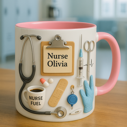 Personalized Nurse Mug 11oz - Nurse Olivia Design with Pink Handle