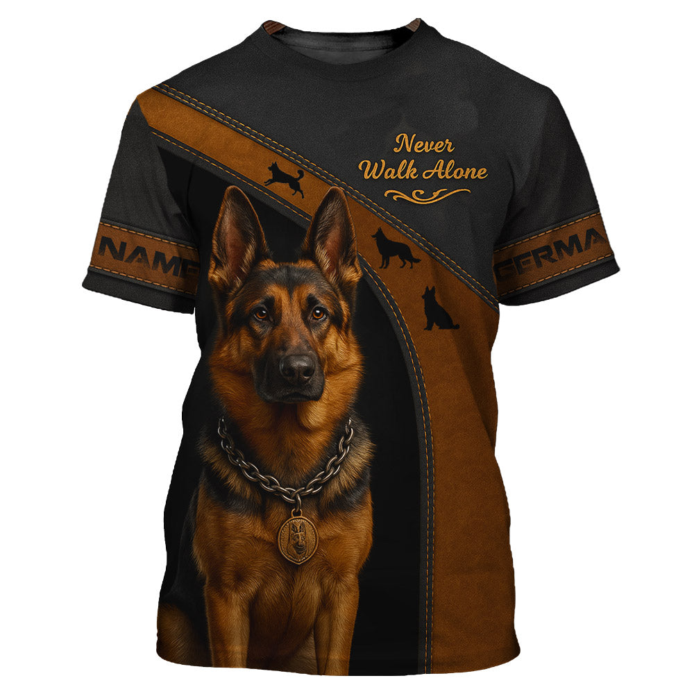 Personalized German Shepherd T Shirt, Never Walk Alone Design for Dog Lovers