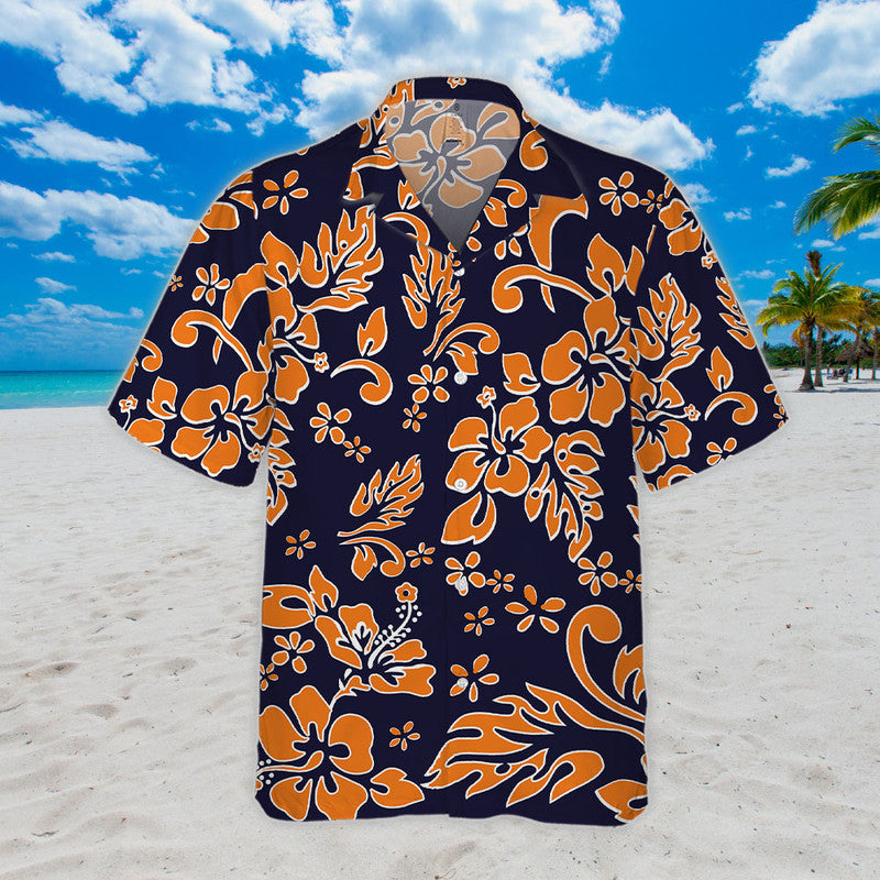 Hibiscus Hawaiian Shirt - Bold Orange Floral Pattern on Black for Unisex