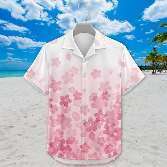 Sakura Hawaiian Shirt - Unisex White & Pink Gradient Shirt with Cherry Blossom Design
