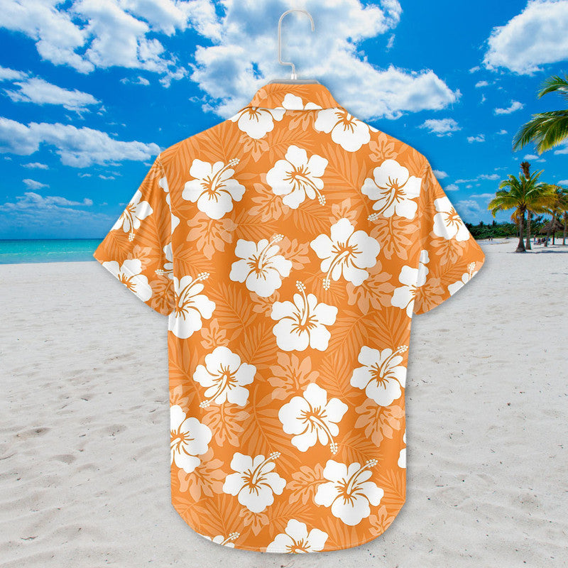 Hibiscus Hawaiian Shirt - Unisex Orange Shirt with White Tropical Flower Print