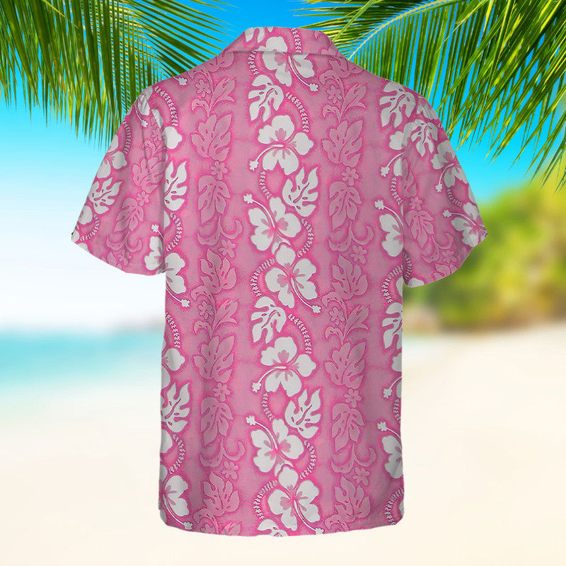 Hibiscus Hawaiian Shirt - Unisex Pink Shirt with White Flowers & Tribal Floral Pattern